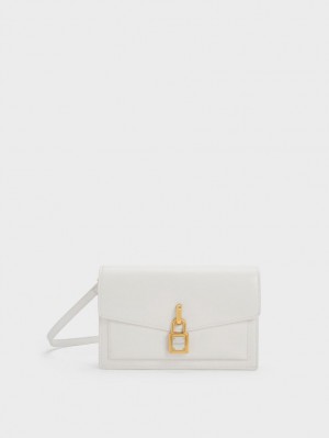 Charles And Keith Padlock Envelope Crossbody Bags White | PHILIPPINES V693