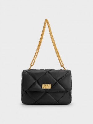 Charles And Keith Paffuto Large Padded Shoulder Bags Black | PHILIPPINES L809