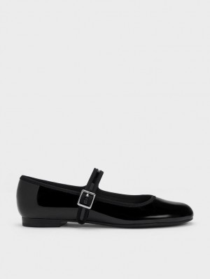 Charles And Keith Patent Buckled Mary Jane Flat Shoes Black | PHILIPPINES B892