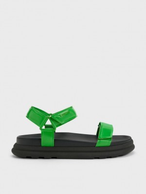 Charles And Keith Patent Strappy Sports Platform Sandals Green | PHILIPPINES Y298