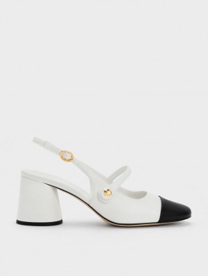 Charles And Keith Pearl Embellished Slingback Pumps White | PHILIPPINES P268