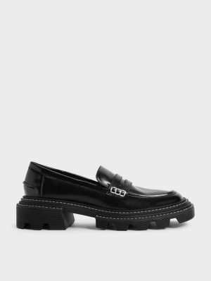 Charles And Keith Perline Chunky Penny Loafers Black | PHILIPPINES S487