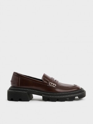 Charles And Keith Perline Chunky Penny Loafers Dark Brown | PHILIPPINES I623