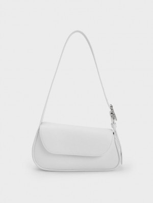 Charles And Keith Petra Asymmetrical Front Flap Tote Bags White | PHILIPPINES K790