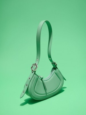 Charles And Keith Petra Curved Shoulder Bags Green | PHILIPPINES C492