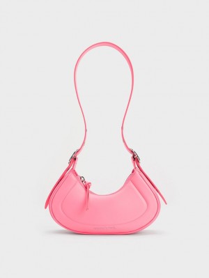 Charles And Keith Petra Curved Shoulder Bags Pink | PHILIPPINES M975