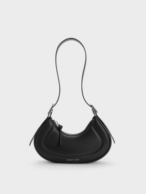 Charles And Keith Petra Curved Shoulder Bags Black | PHILIPPINES I709