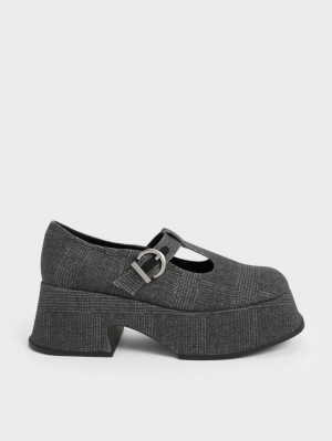 Charles And Keith Platform T-Bar Mary Jane Shoes Grey | PHILIPPINES M297