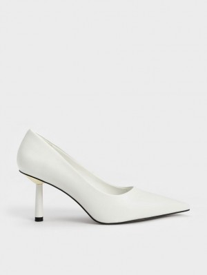 Charles And Keith Pointed-Toe Cylindrical Heel Pumps White | PHILIPPINES S254