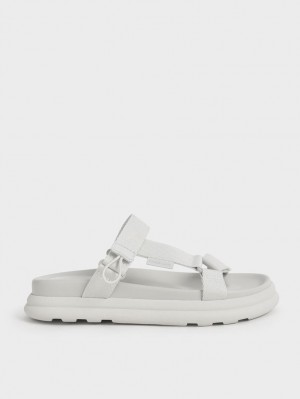 Charles And Keith Polyester Velcro Strap Sports Platform Sandals White | PHILIPPINES Z624