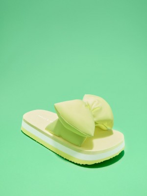 Charles And Keith Puffy Bow Slides Light Green | PHILIPPINES B015