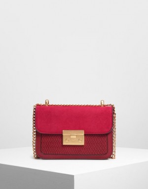 Charles And Keith Push Lock Front Flap Shoulder Bags Red | PHILIPPINES C374