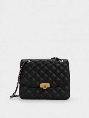 Charles And Keith Quilted Chain Strap Shoulder Bags Black | PHILIPPINES K563