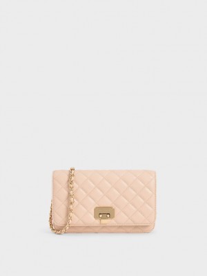 Charles And Keith Quilted Flip-Lock Clutch Bag Beige | PHILIPPINES B637