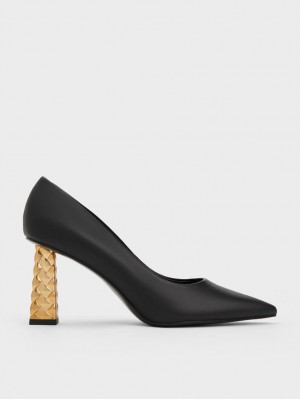 Charles And Keith Quilted Heel Pointed-Toe Pumps Black | PHILIPPINES K714