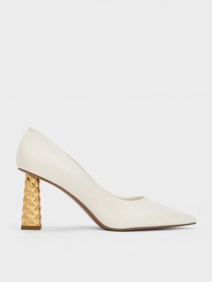 Charles And Keith Quilted Heel Pointed-Toe Pumps White | PHILIPPINES G513