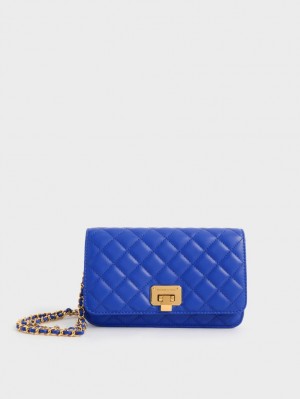 Charles And Keith Quilted Push-Lock Clutch Bag Blue | PHILIPPINES I372