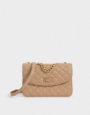 Charles And Keith Quilted Turn-Lock Clutch Bag Beige | PHILIPPINES Q849