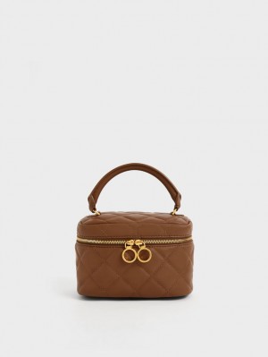 Charles And Keith Quilted Two-Way Zip Mini Bag Chocolate | PHILIPPINES Q472