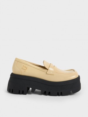 Charles And Keith Rainier Chunky Platform Penny Loafers Yellow | PHILIPPINES P035