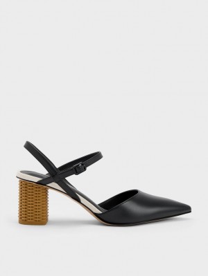 Charles And Keith Rattan Block Heel Pumps Black | PHILIPPINES N695