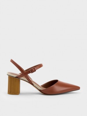 Charles And Keith Rattan Block Heel Pumps Brown | PHILIPPINES M510