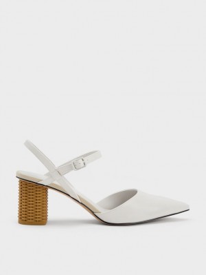 Charles And Keith Rattan Block Heel Pumps White | PHILIPPINES T529