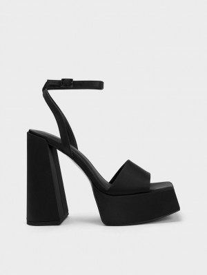 Charles And Keith Recycled Polyester Ankle-Strap Platform Sandals Black | PHILIPPINES J206