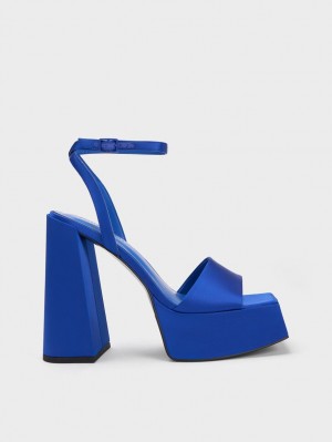 Charles And Keith Recycled Polyester Ankle-Strap Platform Sandals Blue | PHILIPPINES G769