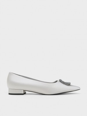 Charles And Keith Recycled Polyester Beaded Circle Flat Shoes Silver | PHILIPPINES B921