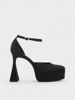 Charles And Keith Recycled Polyester Flare Heel D'Orsay Pumps Black | PHILIPPINES S430