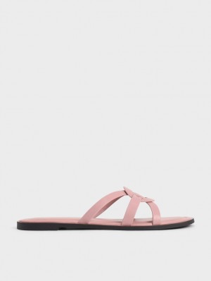 Charles And Keith Ring Detail Strappy Flats Slides Light Pink | PHILIPPINES X675