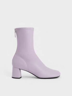 Charles And Keith Round-Toe Zip-Up Ankle Boots Purple | PHILIPPINES Y042