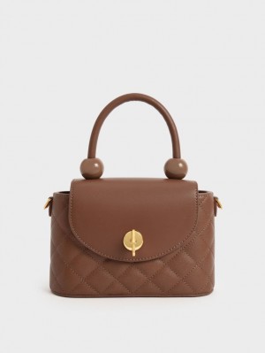 Charles And Keith Round Quilted Top Handbag Chocolate | PHILIPPINES E619