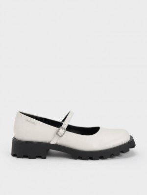 Charles And Keith Rounded Square-Toe Mary Jane Shoes White | PHILIPPINES Q148