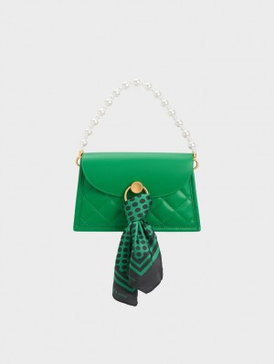 Charles And Keith Roza Beaded Handle Scarf Shoulder Bags Green | PHILIPPINES X908