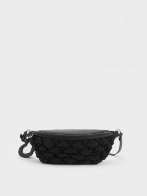 Charles And Keith Ruched Nylon Bum Belt Bags Black | PHILIPPINES G075