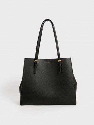 Charles And Keith Sansa Tote Bags Black | PHILIPPINES S016