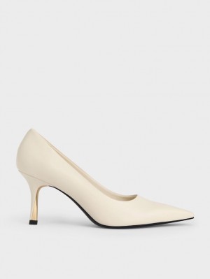 Charles And Keith Sculptural Heel Pointed-Toe Pumps Cream | PHILIPPINES X150