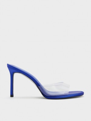 Charles And Keith See-Through Cylindrical Heel Mules Blue | PHILIPPINES U486