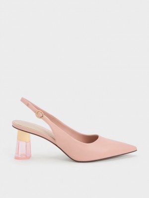 Charles And Keith See-Through Trapeze Heel Slingback Pumps Pink | PHILIPPINES V671