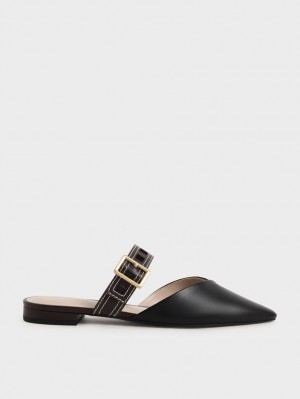 Charles And Keith Sepphe Cut-Out Strap Flat Mule Pumps Black | PHILIPPINES R513