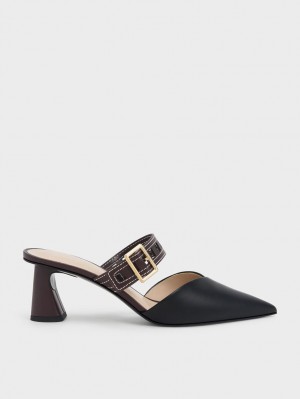 Charles And Keith Sepphe Cut-Out Strap Heeled Mule Pumps Black | PHILIPPINES F940