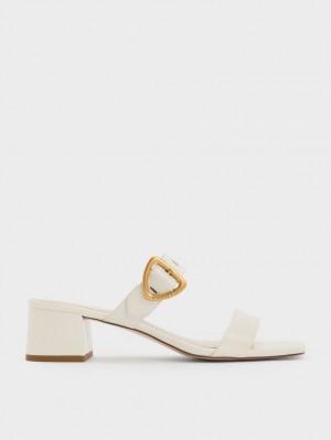 Charles And Keith Sepphe Metallic Buckle Heeled Mules White | PHILIPPINES O042