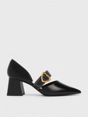 Charles And Keith Sepphe Metallic Buckle D'Orsay Pumps Black | PHILIPPINES R102