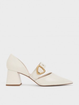 Charles And Keith Sepphe Metallic Buckle D'Orsay Pumps Cream | PHILIPPINES D561