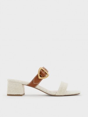 Charles And Keith Sepphe Tweed Metallic Buckle Heeled Mules Multicolor | PHILIPPINES W098