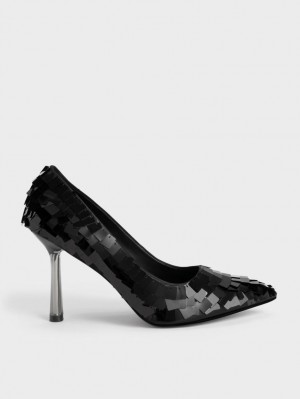 Charles And Keith Sequinned Stiletto Heel Pumps Black | PHILIPPINES G548