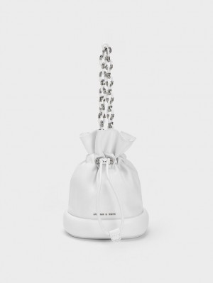 Charles And Keith Shiloh Drawstring Bucket Bags White | PHILIPPINES A792