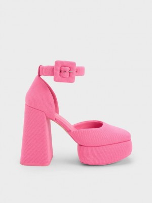 Charles And Keith Sinead Woven Buckled D'Orsay Platform Pumps Pink | PHILIPPINES C520